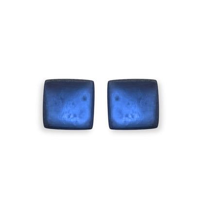 Navy Square Buttons Matte Stud Earrings