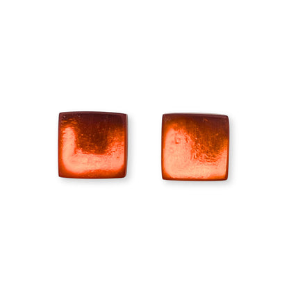 Orange Square Buttons Matte Stud Earrings