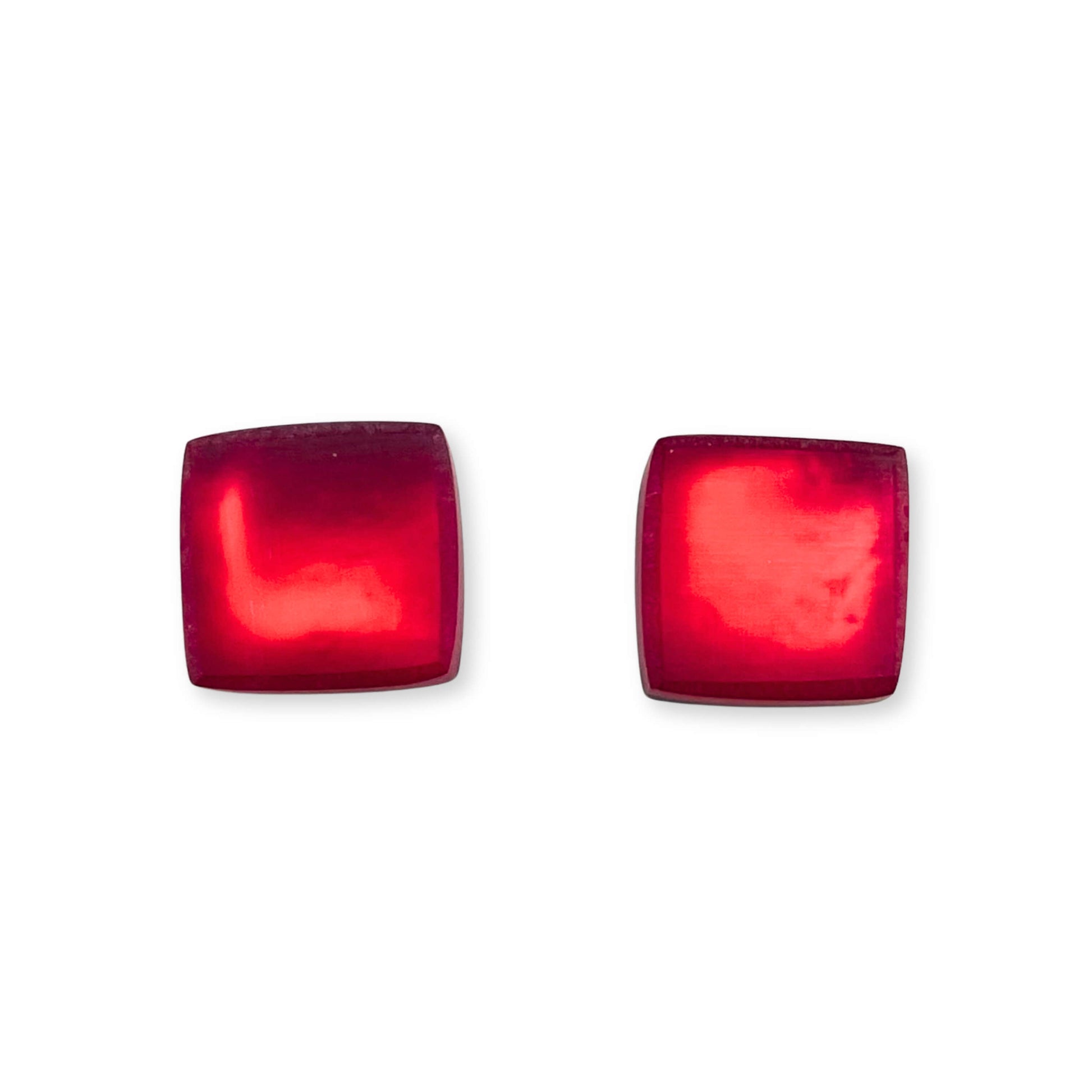 Red Square Buttons Matte Stud Earrings
