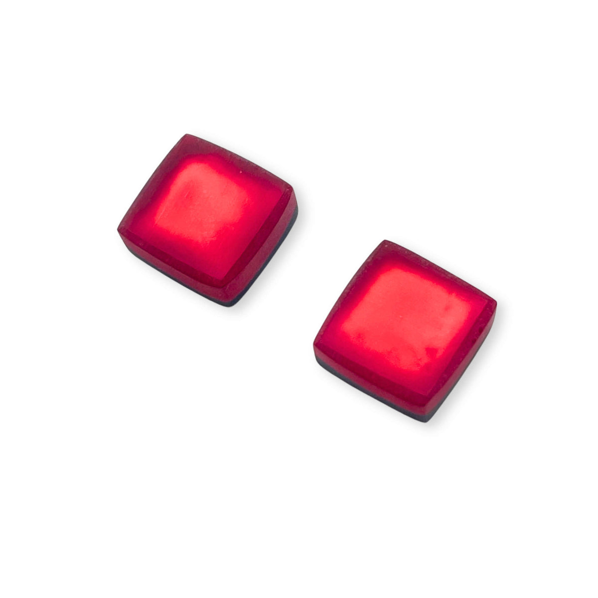 Red Square Buttons Matte Stud Earrings