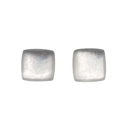 Silver Square Buttons Matte Stud Earrings