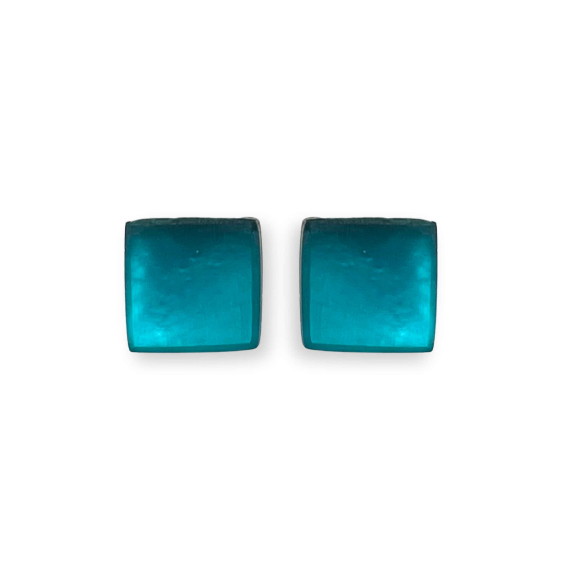 Verdigris Square Buttons Matte Stud Earrings