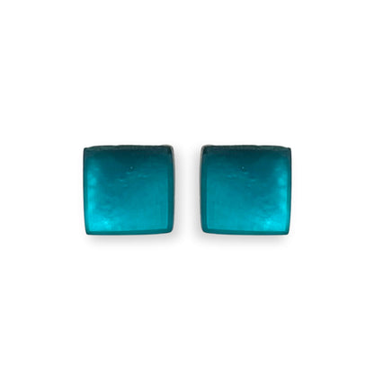 Verdigris Square Buttons Matte Stud Earrings