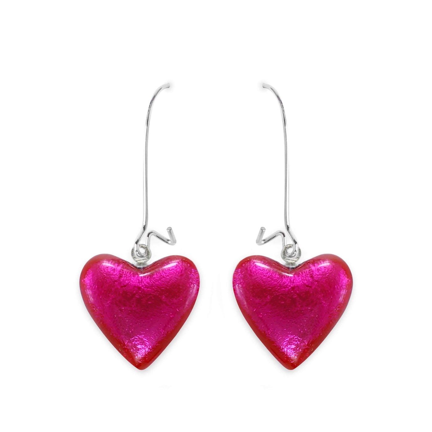 Fuchsia Love Heart Shiny Loop Earrings | The Jewellery Stop
