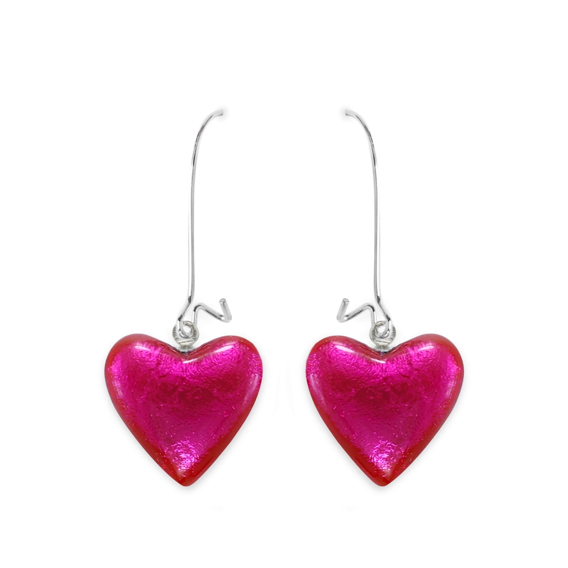 Fuchsia Love Heart Shiny Loop Earrings | The Jewellery Stop