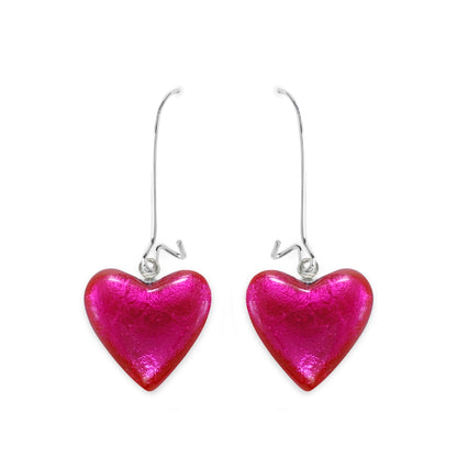 Fuchsia Love Heart Shiny Loop Earrings | The Jewellery Stop