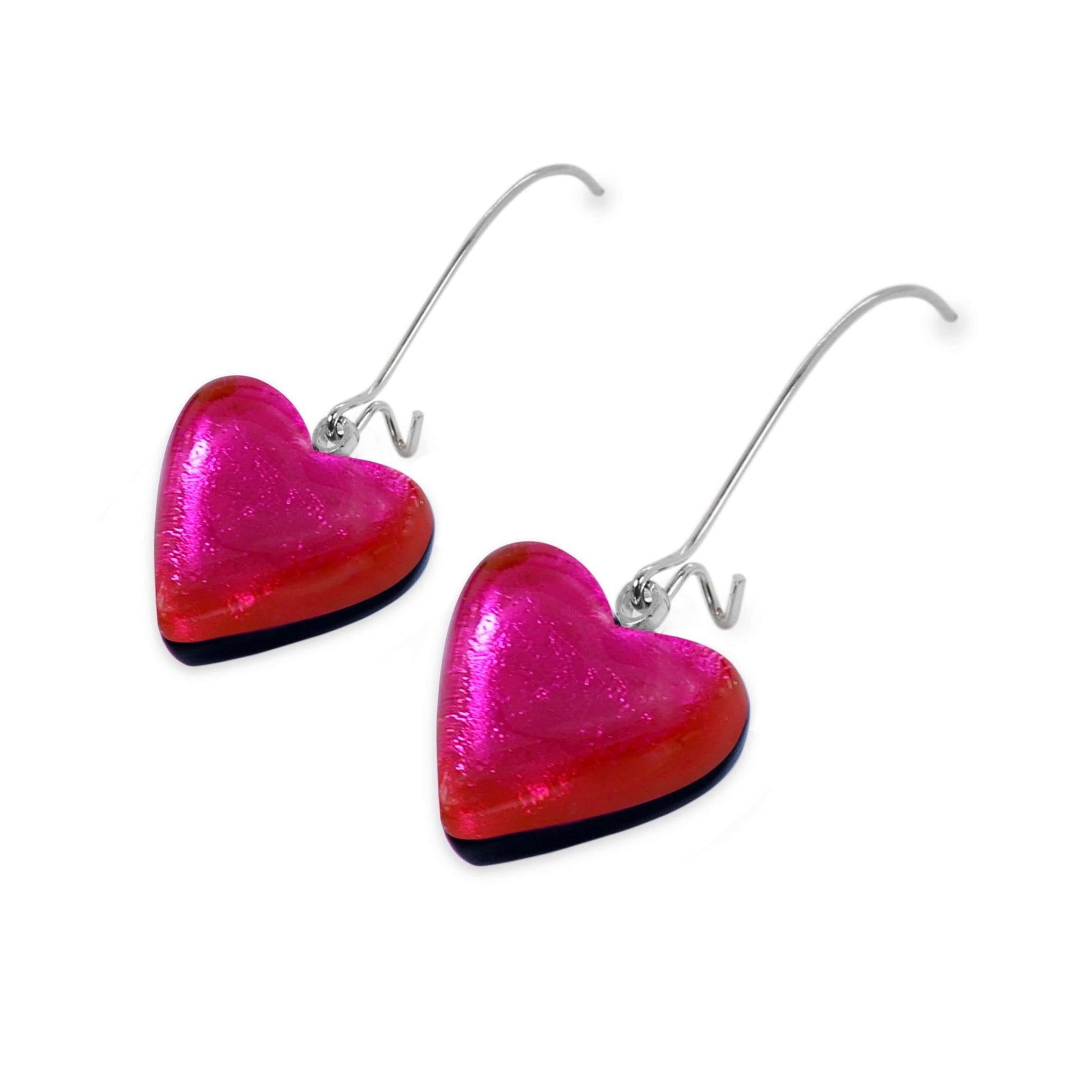 Fuchsia Love Heart Shiny Loop Earrings | The Jewellery Stop