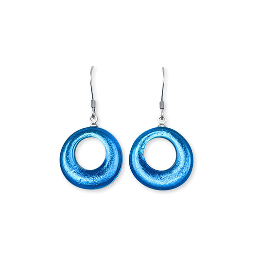 Turquoise Hollow Circles Shiny Fish Hook Earrings