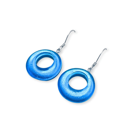 Turquoise Hollow Circles Shiny Fish Hook Earrings