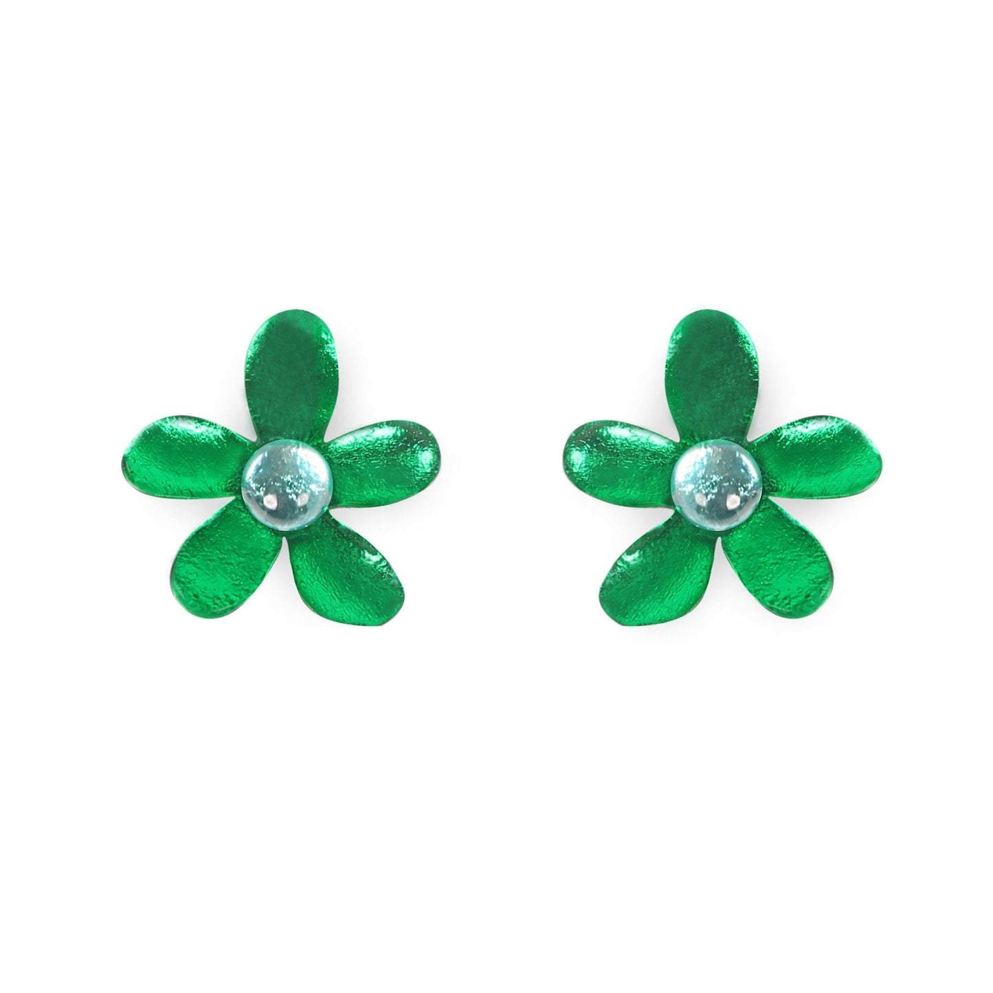 Emerald Flower Shiny Stud Earrings | The Jewellery Stop