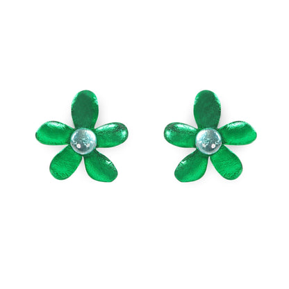 Emerald Flower Shiny Stud Earrings | The Jewellery Stop