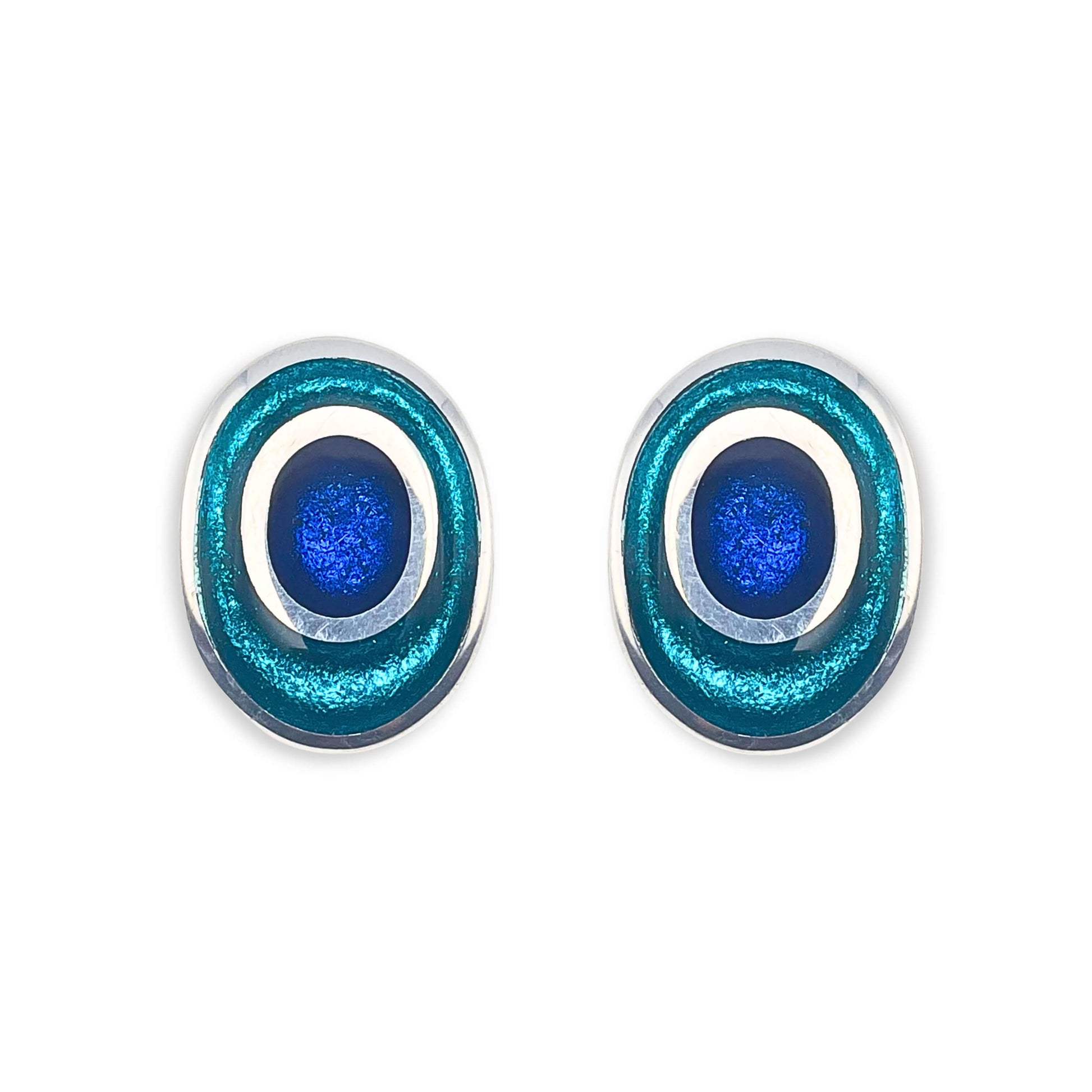 Teal Organic Circles Shiny Clip Earrings