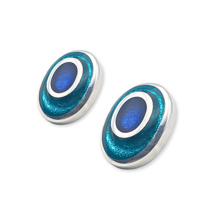 Teal Organic Circles Shiny Clip Earrings
