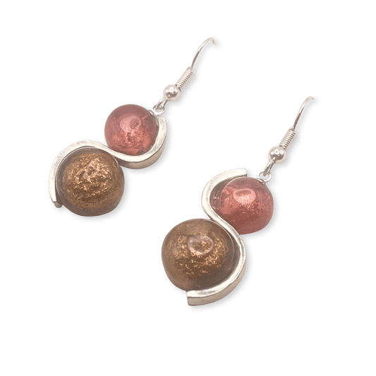 Nougat Cabouchon Shiny Double Drop Fish Hook Earrings