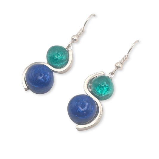 Pacific Cabouchon Shiny Double Drop Fish Hook Earrings