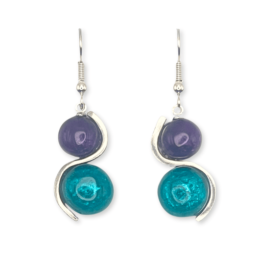 Peacock Cabouchon Shiny Double Drop Fish Hook Earrings