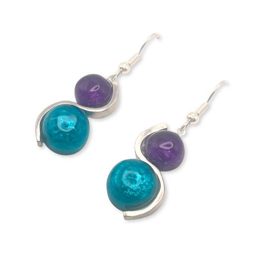 Peacock Cabouchon Shiny Double Drop Fish Hook Earrings