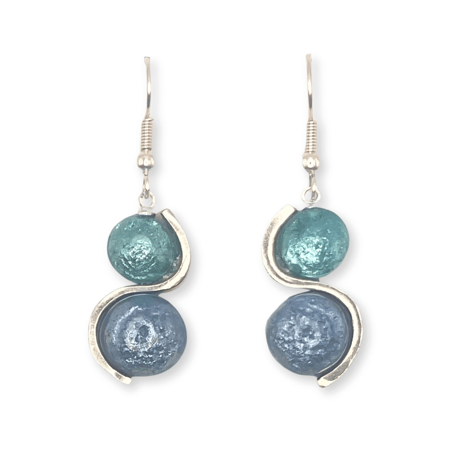 Pear Cabouchon Shiny Double Drop Fish Hook Earrings