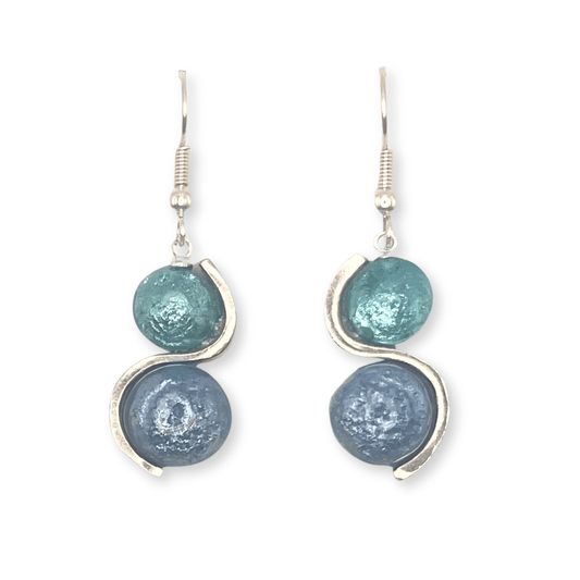 Pear Cabouchon Shiny Double Drop Fish Hook Earrings