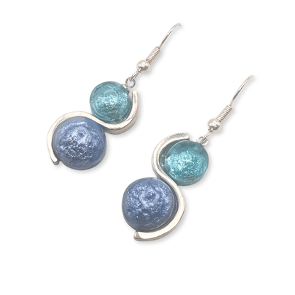 Pear Cabouchon Shiny Double Drop Fish Hook Earrings