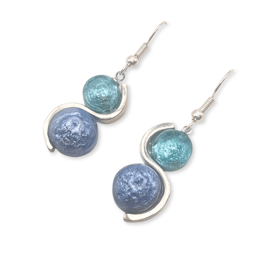 Pear Cabouchon Shiny Double Drop Fish Hook Earrings