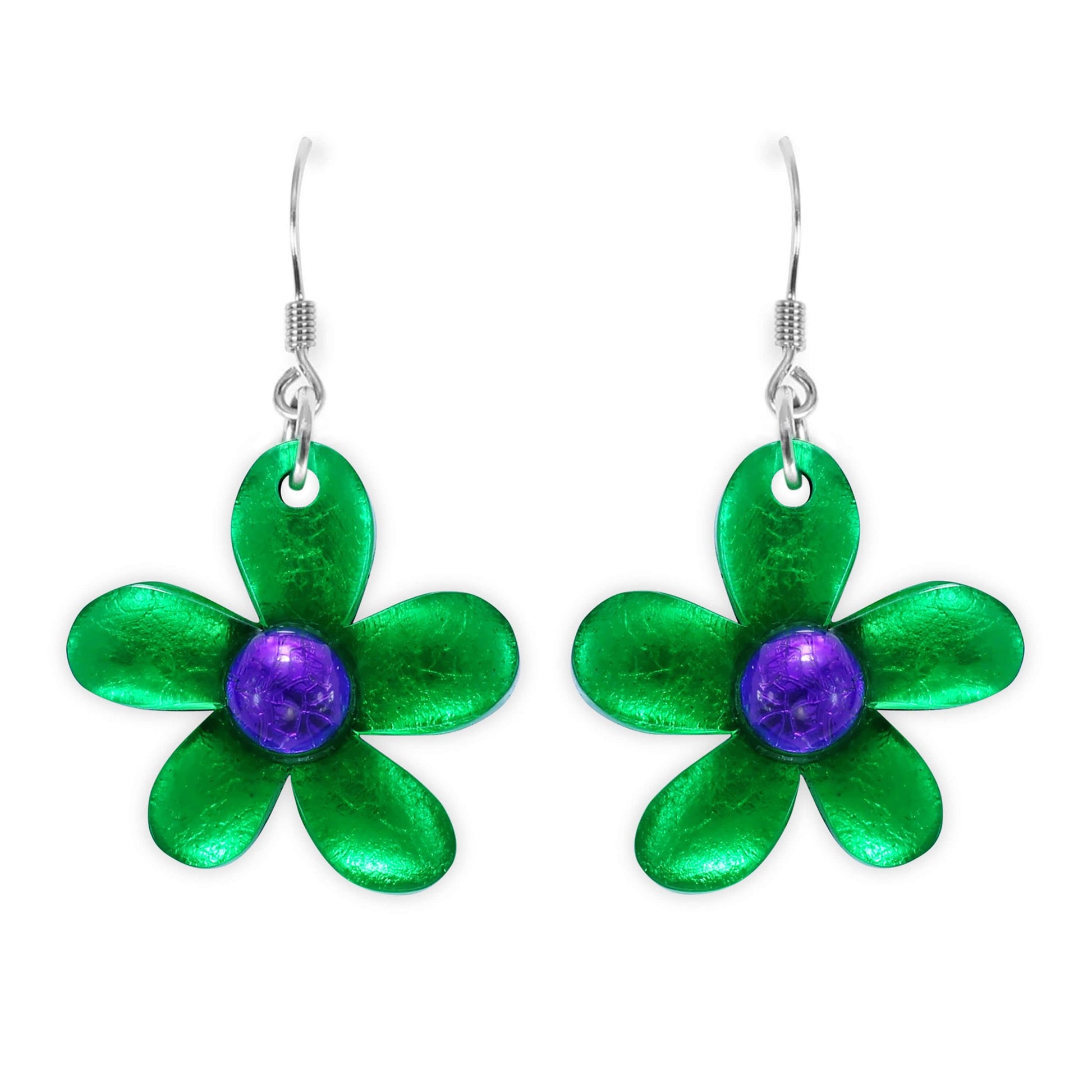 Aurora Flower Shiny Fish Hook Earrings | The Jewellery Stop