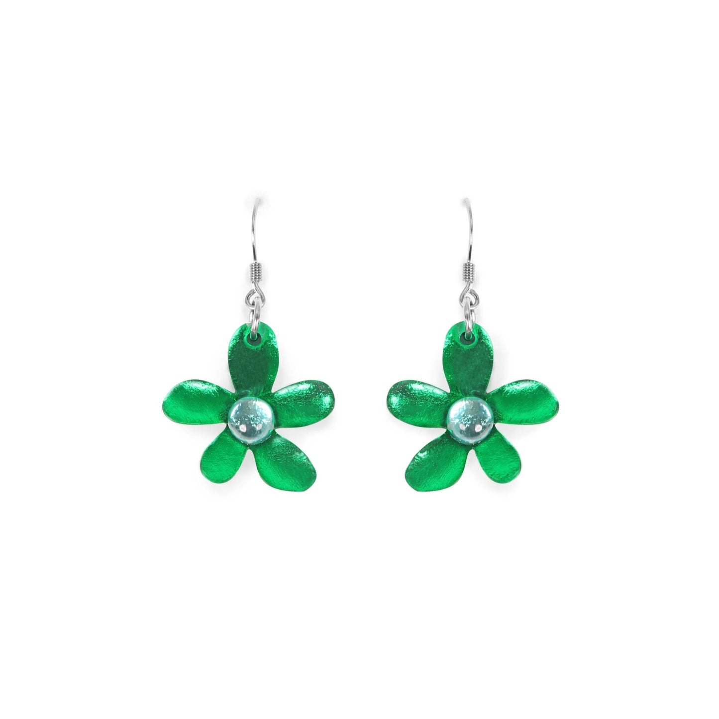Emerald Flower Shiny Fish Hook Earrings | The Jewellery Stop