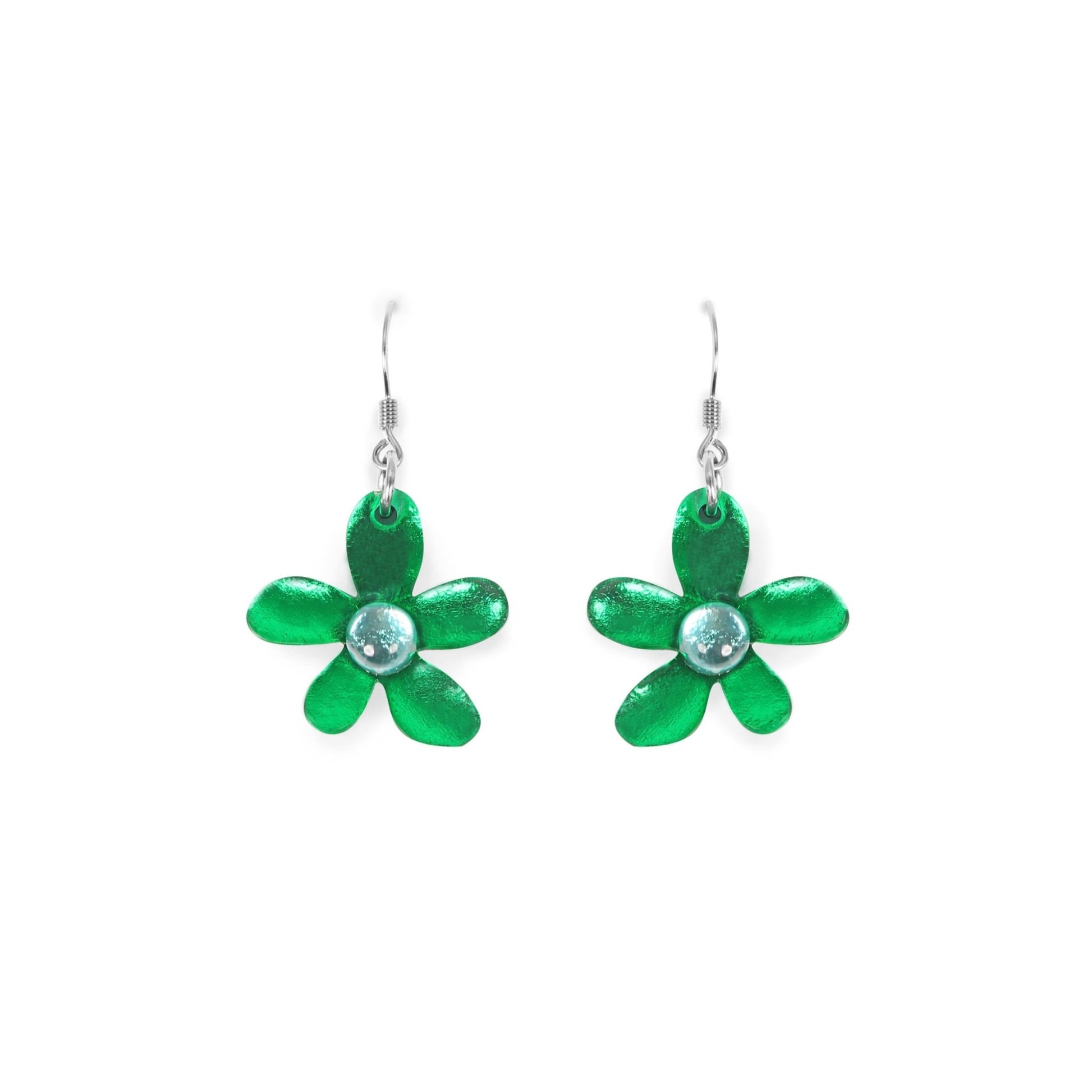 Emerald Flower Shiny Fish Hook Earrings | The Jewellery Stop