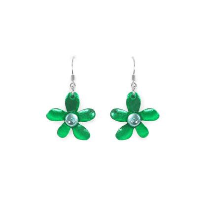 Emerald Flower Shiny Fish Hook Earrings | The Jewellery Stop
