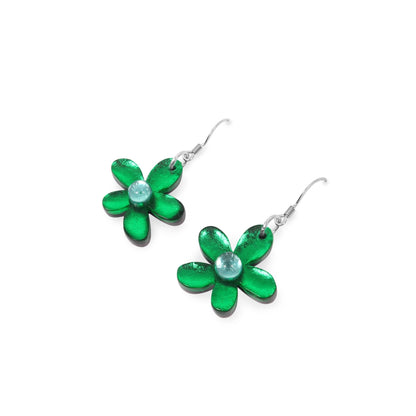 Emerald Flower Shiny Fish Hook Earrings | The Jewellery Stop