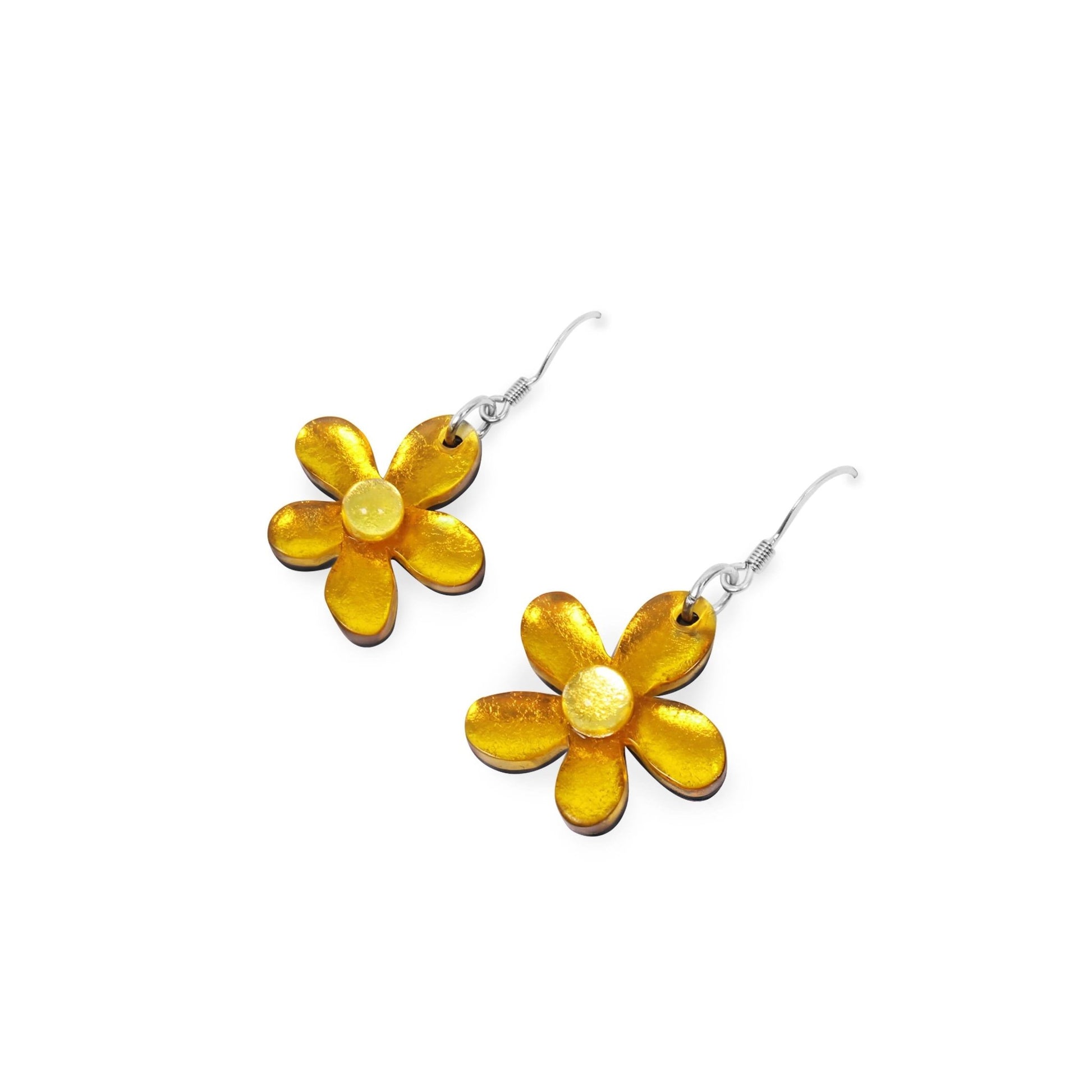 Palomino Flower Shiny Fish Hook Earrings | The Jewellery Stop