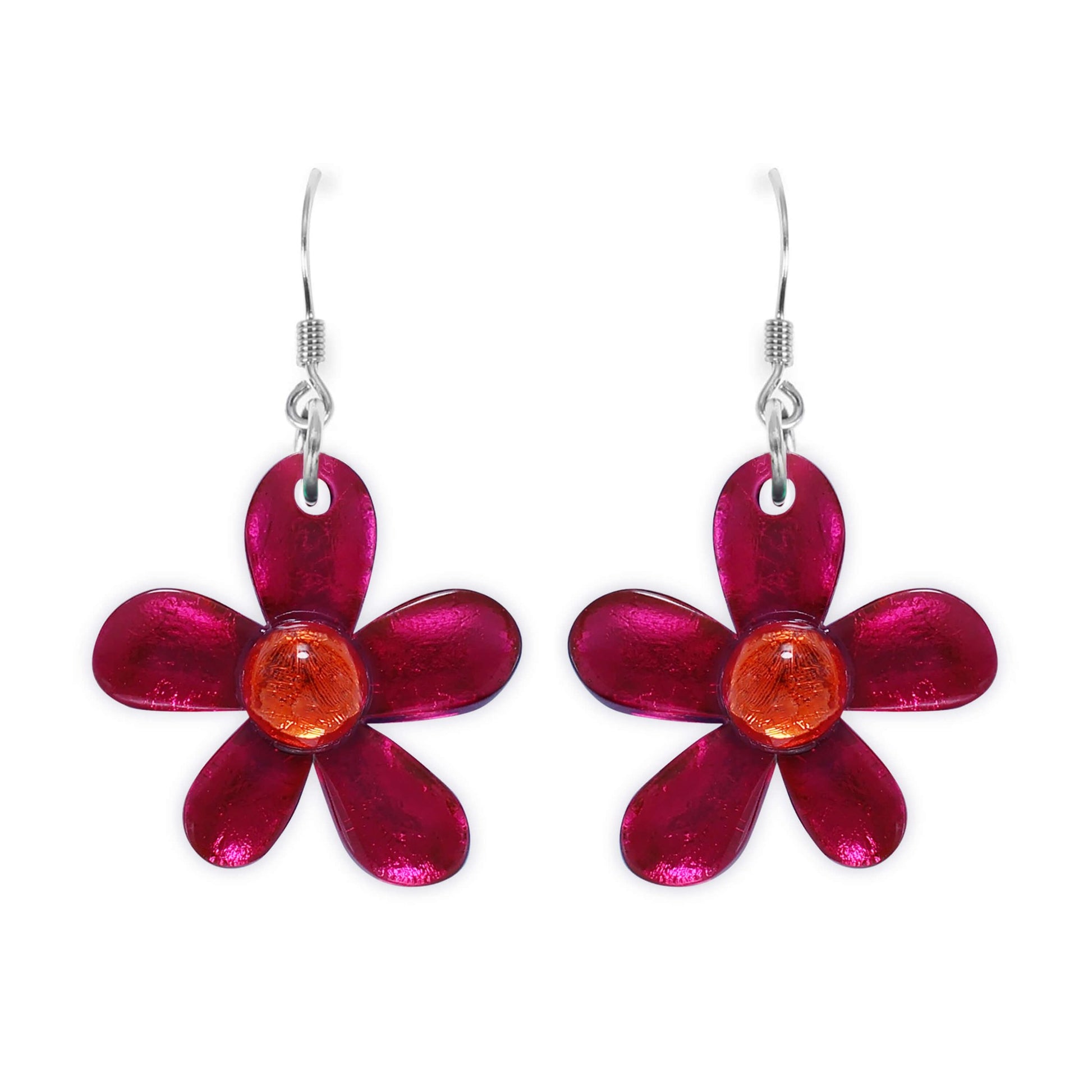 St Tropez Flower Shiny Fish Hook Earrings | The Jewellery Stop