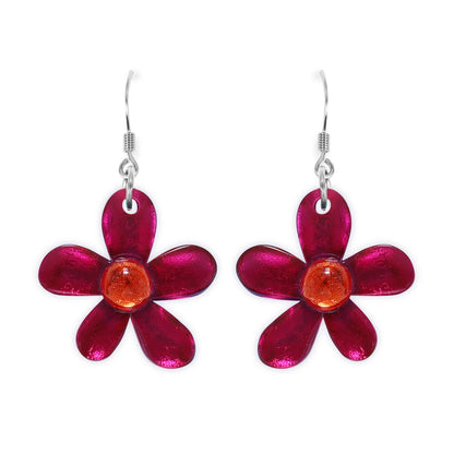 St Tropez Flower Shiny Fish Hook Earrings | The Jewellery Stop