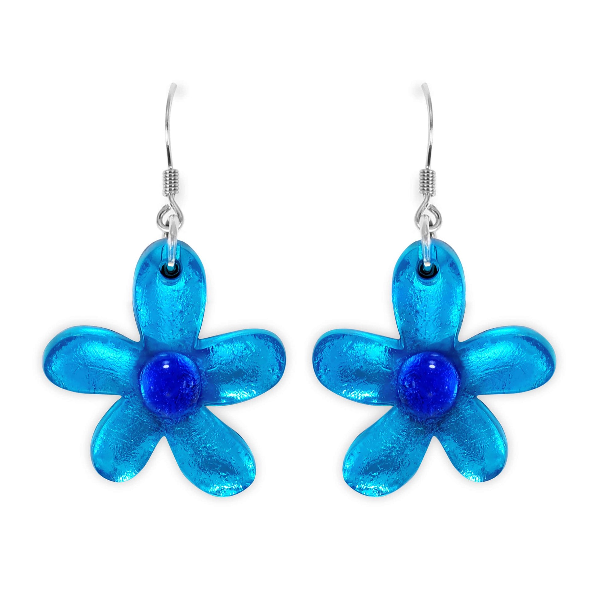 Turquoise Flower Shiny Fish Hook Earrings | The Jewellery Stop