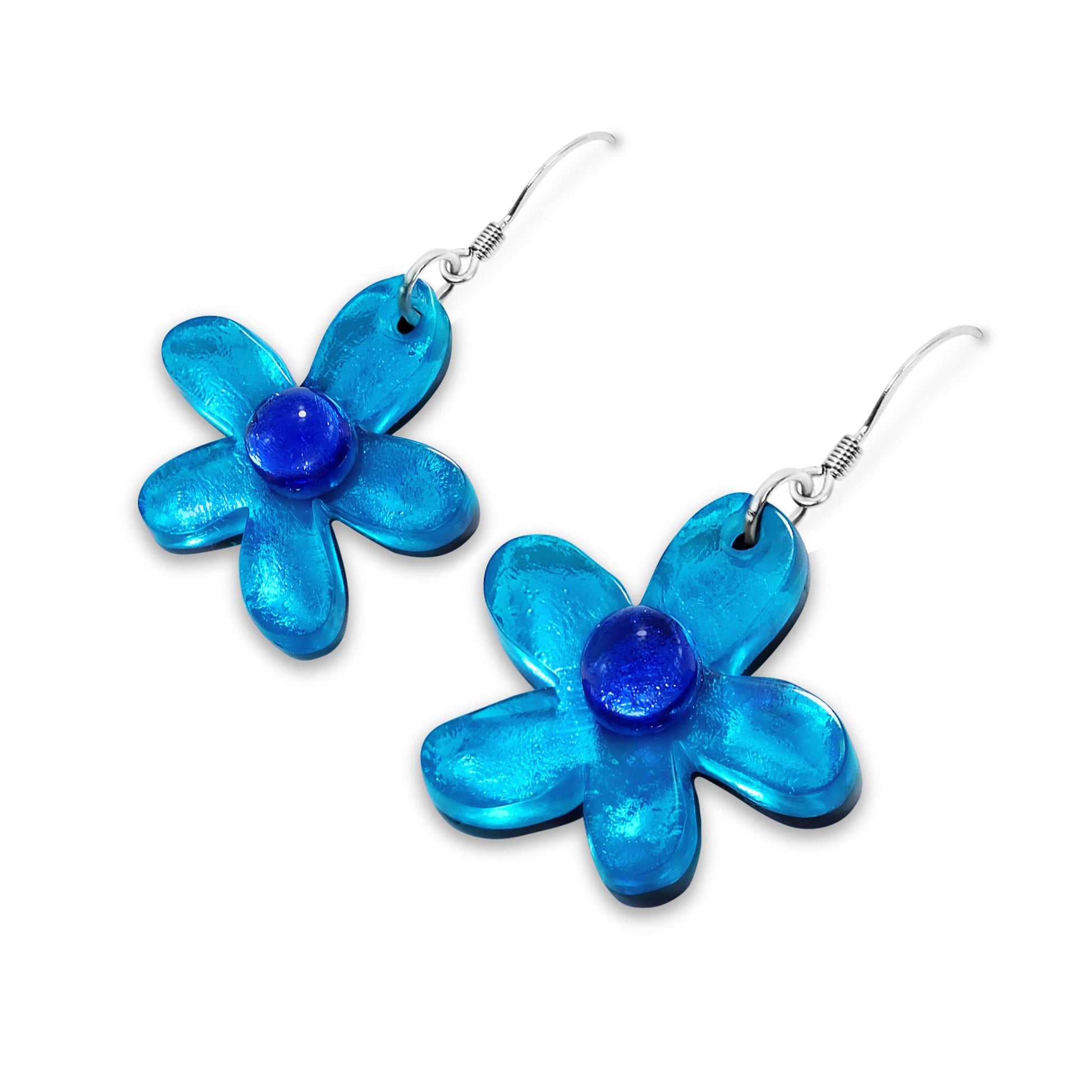 Turquoise Flower Shiny Fish Hook Earrings | The Jewellery Stop
