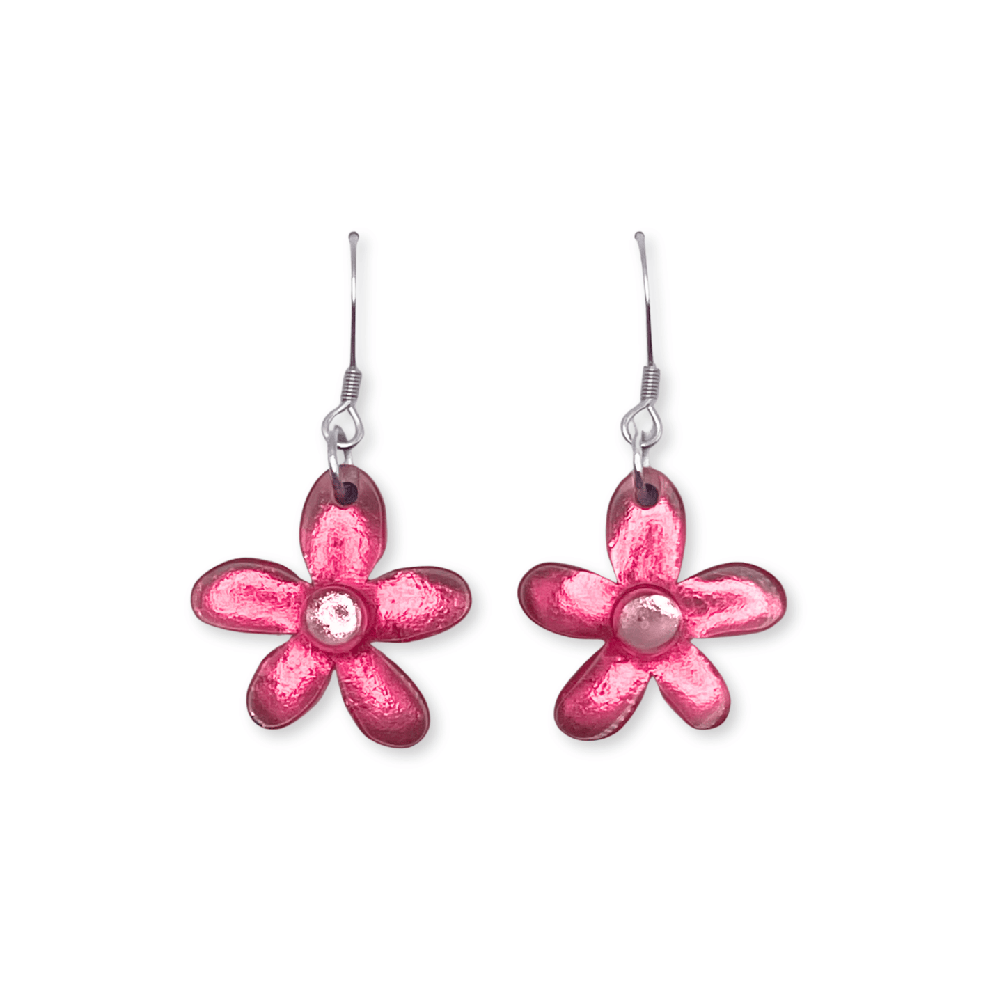 Flamingo Flower Shiny Fish Hook Earrings | The Jewellery Stop