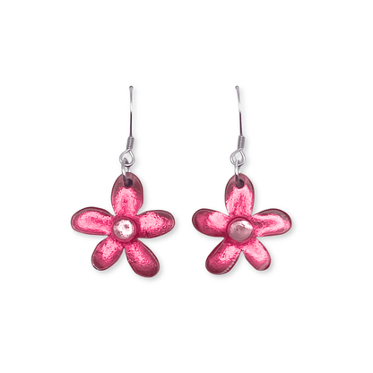 Flamingo Flower Shiny Fish Hook Earrings | The Jewellery Stop