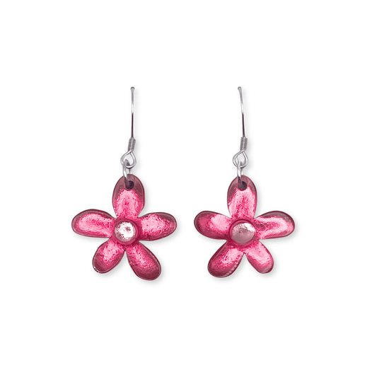 Flamingo Flower Shiny Fish Hook Earrings | The Jewellery Stop