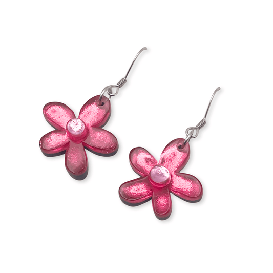 Flamingo Flower Shiny Fish Hook Earrings | The Jewellery Stop