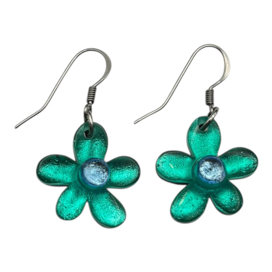 Mint Flower Shiny Fish Hook Earrings