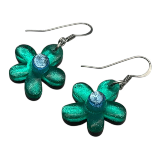 Mint Flower Shiny Fish Hook Earrings