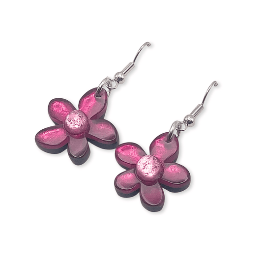 Raspberry Flower Shiny Fish Hook Earrings | The Jewellery Stop