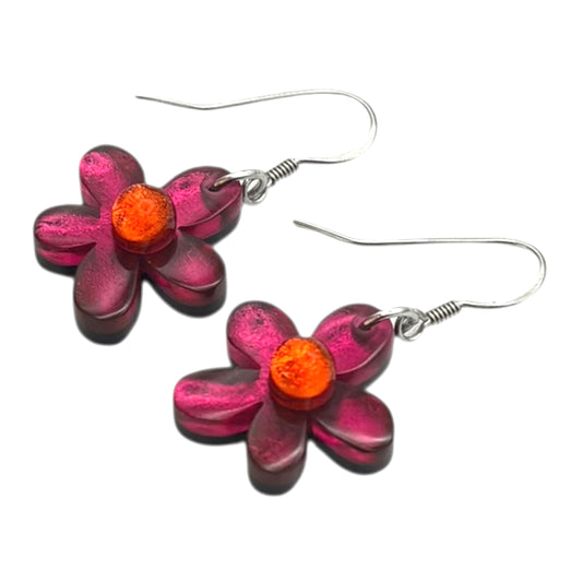 Tropical Flower Shiny Fish Hook Earrings