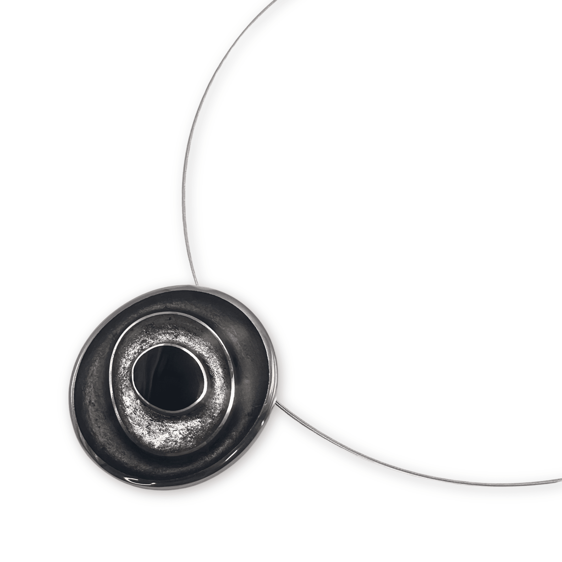 Black Organic Circles Shiny Pendant | The Jewellery Stop