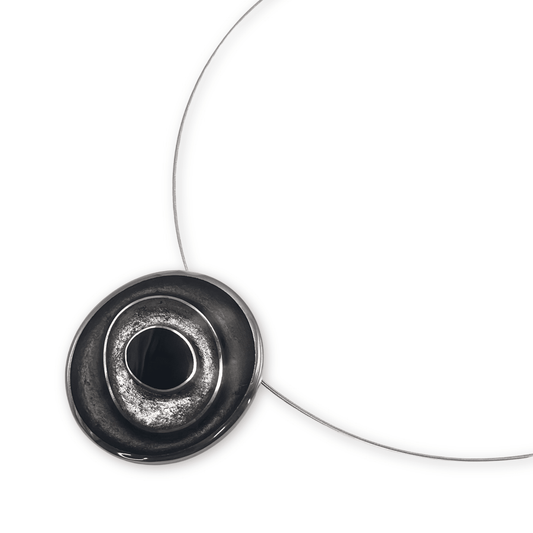 Black Organic Circles Shiny Pendant | The Jewellery Stop