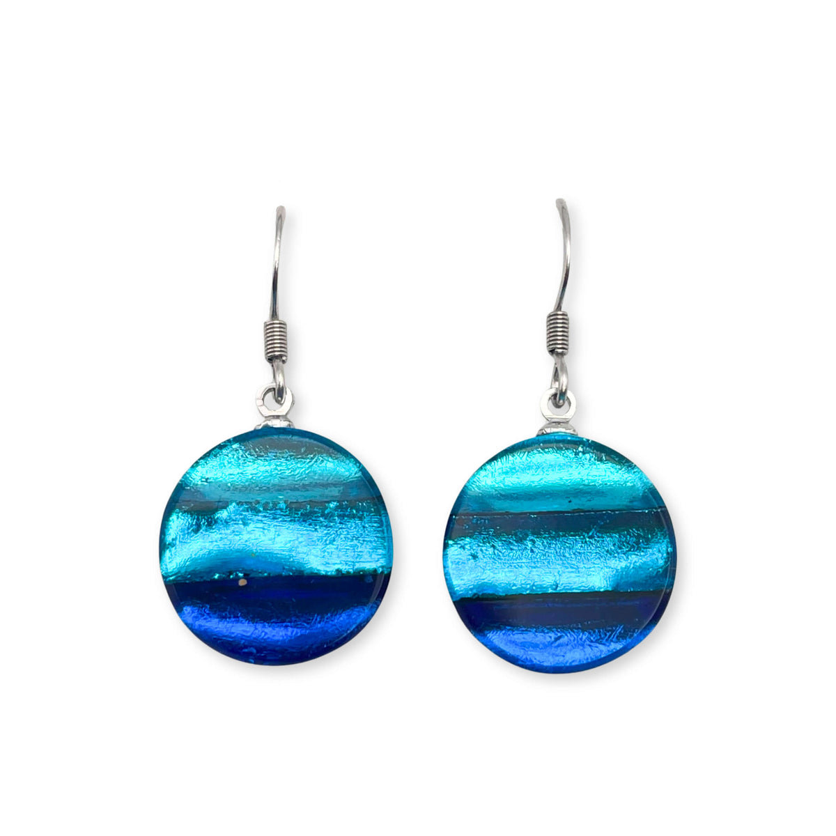Turquoise Geometric Circles Shiny Fish Hook Earrings