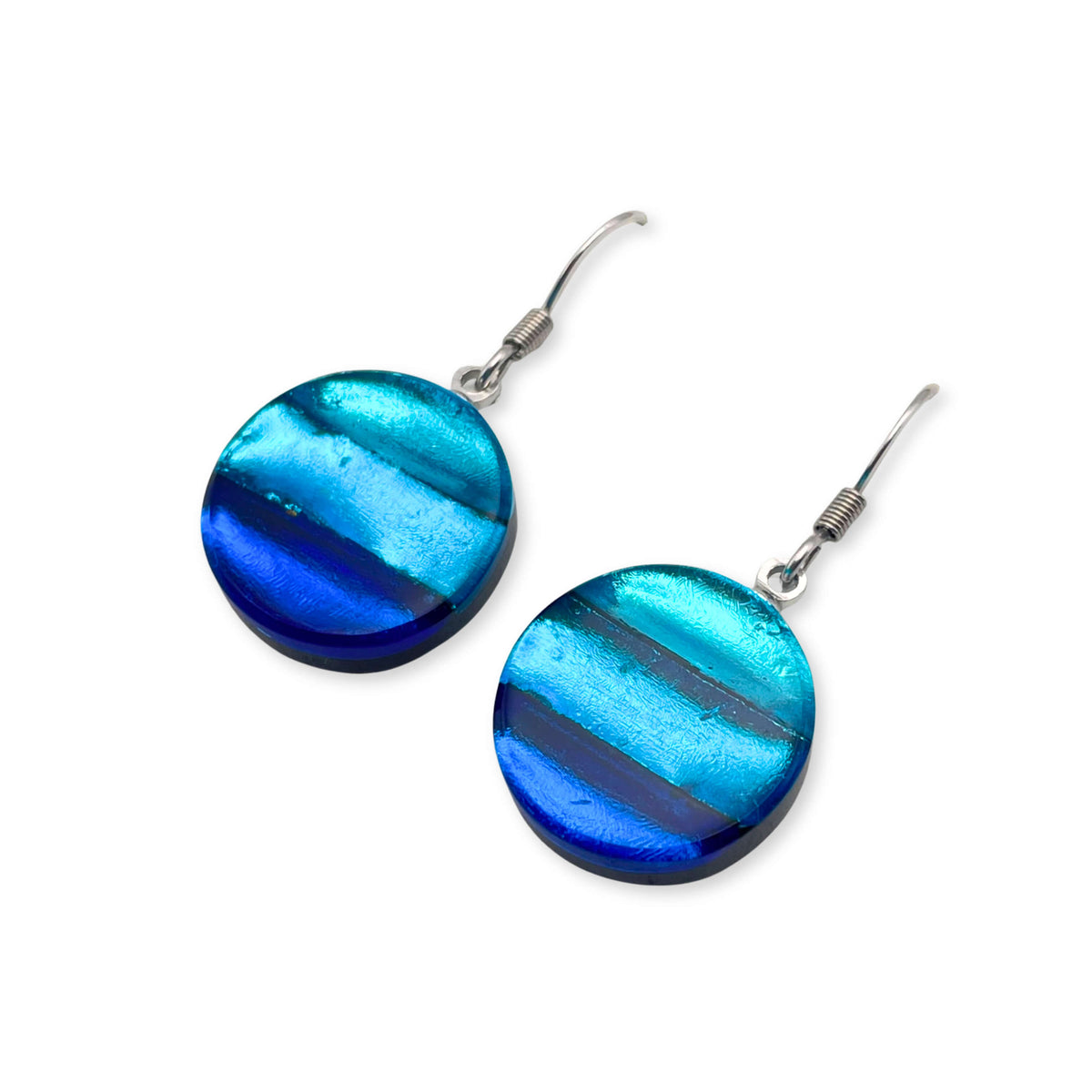 Turquoise Geometric Circles Shiny Fish Hook Earrings