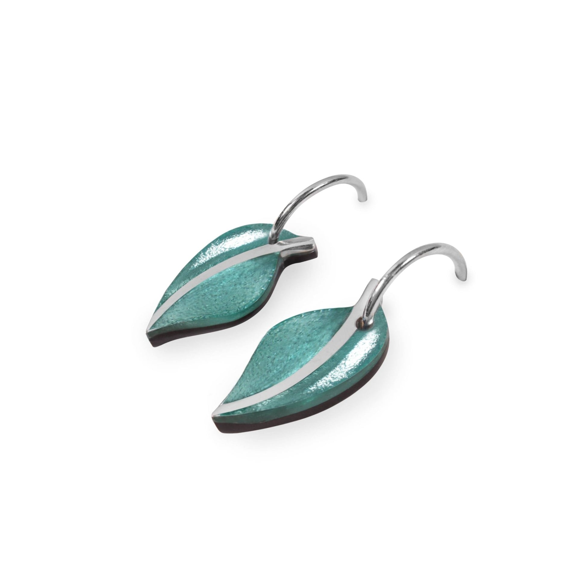 Aqua Leaf Shiny Creole Earrings | The Jewellery Stop
