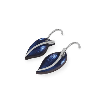 Navy Leaf Shiny Creole Earrings | The Jewellery Stop