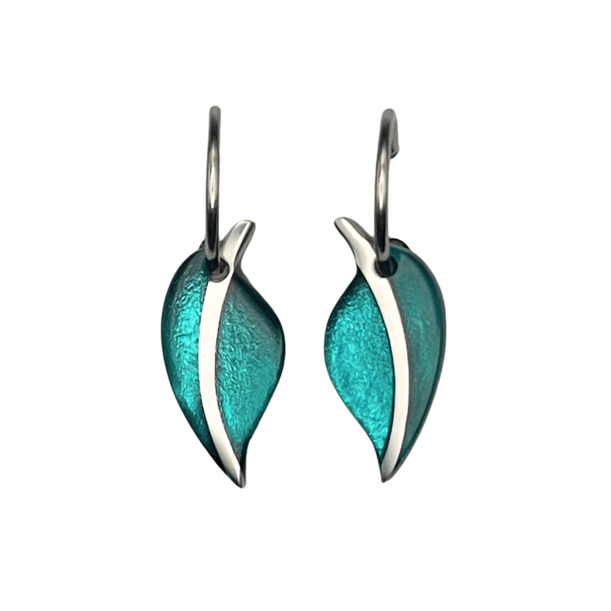 Teal Leaf Shiny Creole Earrings | The Jewellery Stop